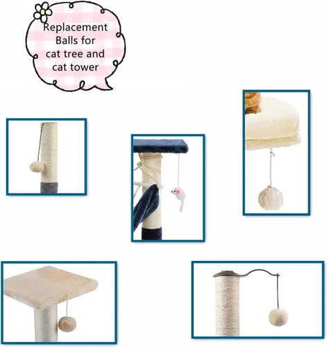 Vista 6 de SHENGOCASE Paquete de 10 juguetes colgantes reemplazables para gatos con campana, poste rascador para gatos, torre de repuesto para árbol