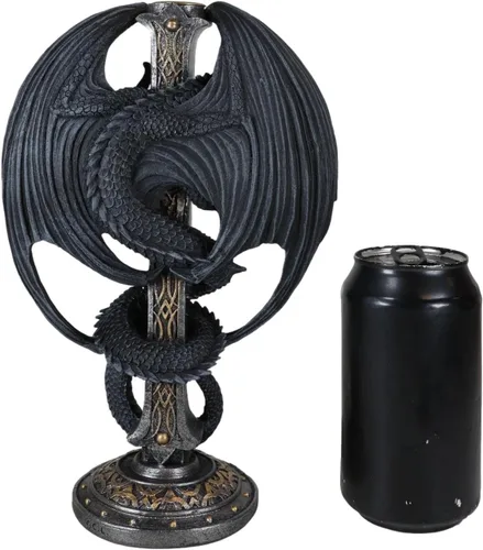 Vista 7 de Ebros Gift Fantasía medieval Bahamut Demon Guardian Altar Drake Dragón Enrollado En Celta Nudo Cruz Crucifijo Taper Candleholder Desktop Figurine