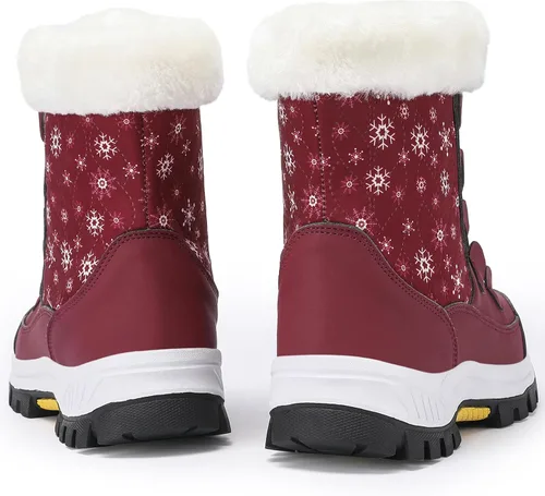 Vista 4 de COOJOY - Botas de nieve a media caña, peludas, e impermeables de mujer para el invierno