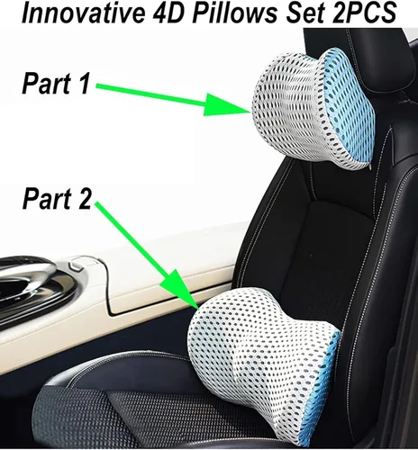 Vista 4 de Almohada de apoyo lumbar y almohada para el cuello del automóvil, almohada lumbar de espuma viscoelástica para aliviar el dolor de espalda baja