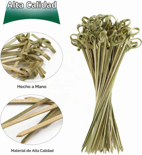 Vista 2 de Paquete de 200 palillos de cóctel de nudo de bambú de 3.5 pulgadas, palillos de dientes largos y elegantes con nudo en bucle, palillos de comida