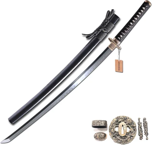 Vista 14 de MURASAME 41" Katana Espada Arcilla Templado Damasco Doblado Acero Real Hamon Latón Tsuba Muy Afilado