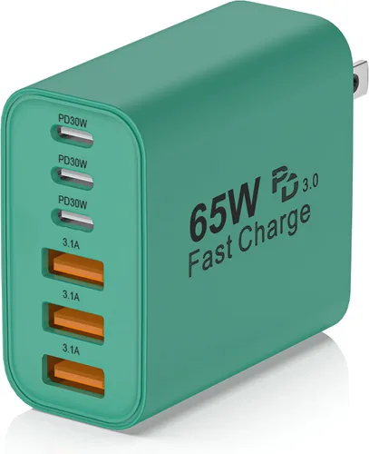 Vista 9 de Bloque de carga USB C, 65 W, 6 puertos, bloque de carga USBC, cargador de pared, cargador de iPhone, carga rápida, multipuerto tipo C, PD+QC