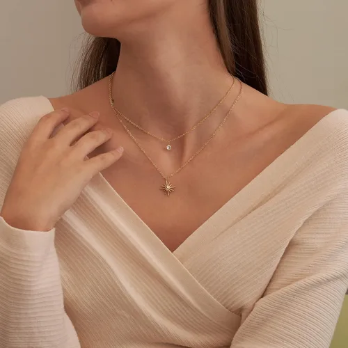Vista 4 de Tewiky Delicados collares chapados en oro de 14 quilatesplata con circonita cúbica para mujer, joyería de circonita cúbica simple, regalos de moda