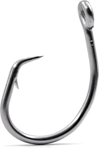 Vista 9 de FishTrip Anzuelos Circulares para Agua Salada, Anzuelos de Pesca en Línea 5X Fuertes para Bagre 25pcs, Negro/Acero de Alto Carbono/Sin