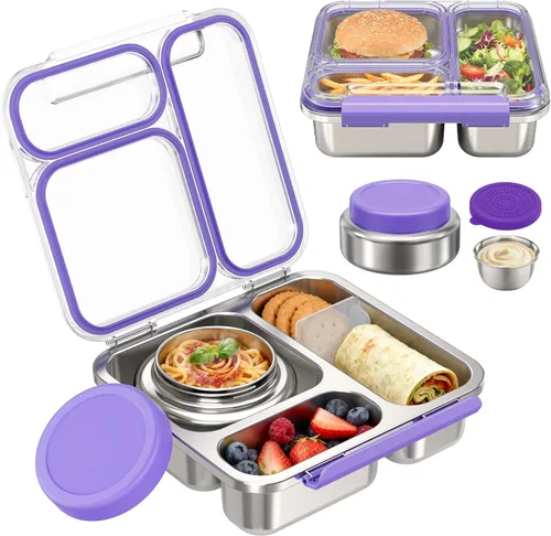 Vista 9 de Pawtong Caja Bento de Acero Inoxidable para Niños y Adultos con Frasco de Comida Aislado de 7 oz, Caja de Almuerzo de Metal con Tapa Transparente