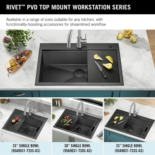 Vista 3 de DELTA FAUCET Delta Rivet 25 Pulgadas de Acero Inoxidable Negro Fregadero de Montaje Superior de Calibre 16 para Cocina con Tarja Única en Acabado