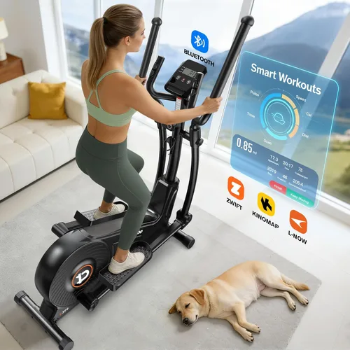 Vista 6 de pooboo Máquina elíptica, máquina elíptica de ejercicio con resistencia de 16 niveles y sistema de conducción magnética silencioso, máquina elíptica