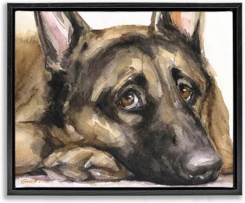 Vista 11 de Stupell Industries Perro pastor alemán cansado que descansa cabeza en pata, diseño de George Dyachenko Enmarcado en blanco