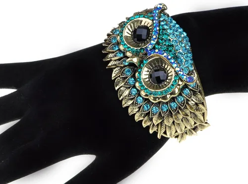 Vista 2 de Alilang Pulsera de cara de búho con diamantes de imitación de cristal de pájaro antiguo