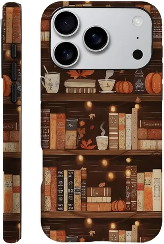 Vista 37 de Compatible con iPhone 13, Funda para teléfono duradera y a prueba de golpes con diseño de estantería de otoño - Calabaza de otoño Otoño Otoño