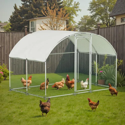 Vista 9 de Gallinero de metal, gallinero con cubierta impermeable y anti-UV, jaula de aves de corral con puerta con cerradura, gallinero para gallinas de pato