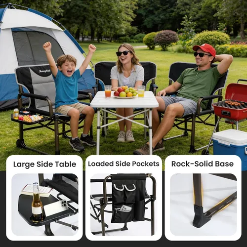 Vista 4 de SUNNYFEEL Silla de directores de campamento de gran tamaño, paquete de 2 sillas de campamento plegables portátiles para adultos, soporta 600 libras