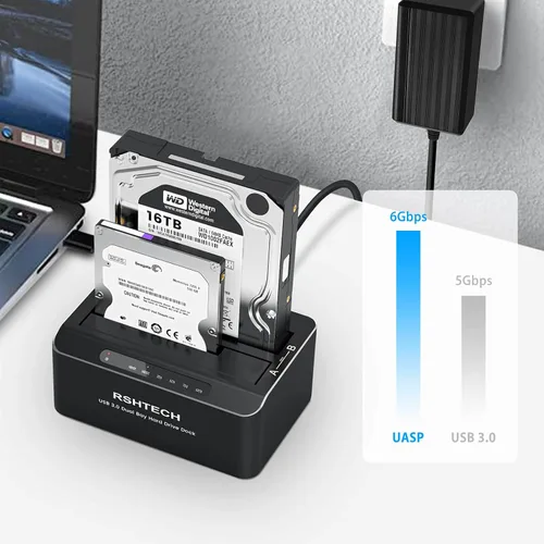 Vista 3 de RSHTECH Estación de acoplamiento de disco duro,Aluminio Dual Bay USB 3.0