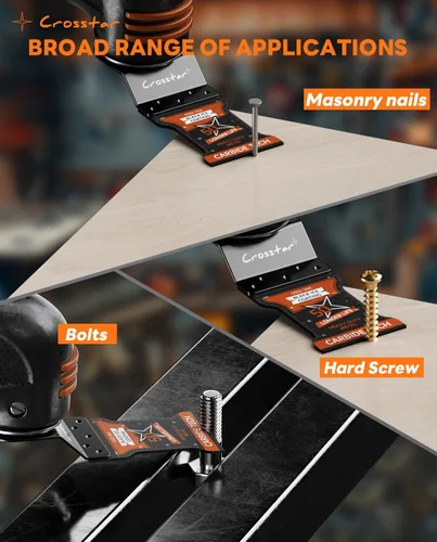 Vista 5 de Crosstar Cuchillas oscilantes de carburo de hielo negro, 2 unidades, cuchillas multiherramienta para metal duro, clavos, pernos, tornillos, ajuste