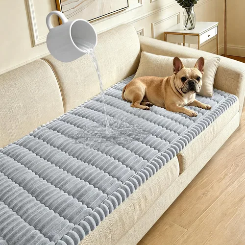 Vista 14 de Funda para sofá para perros lavable, fundas para sofá de 3 cojines no deslizantes, duraderas y peludas, funda para sofá apta para mascotas, Beige