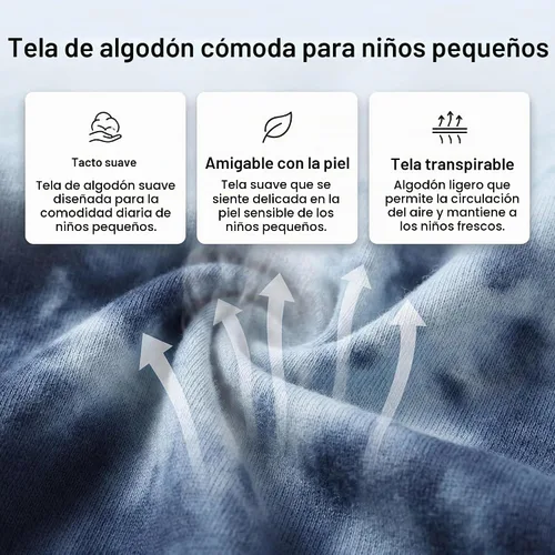 Vista 4 de Conjunto de ropa para bebés y niños pequeños, 4 piezas, camisa y pantalones cortos de algodón teñido anudado para verano, paquete de 2
