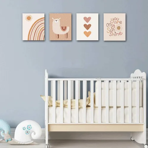 Vista 6 de Quzenu Lienzo bohemio con diseño de arco iris con texto en inglés «You Are My Sunshine» enmarcado para decoración de habitación de bebé y niña, arte