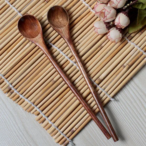 Vista 9 de Meiyahome - Cuchara de madera larga de mango redondo de 8 pulgadas, cuchara mezcladora hecha a mano de material Nanmu, cuchara de café de 7.9 in