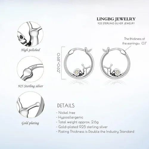 Vista 4 de LINGBG JEWELRY Aretes de aro para mujer, plata de ley 925, símbolo de loto, ballena, ballena, media luna, chakra, caracol, mariposa, cráneo, búho