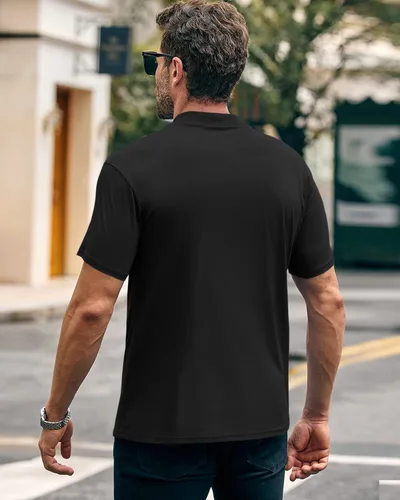 Vista 4 de Wihion Camiseta de cuello alto falso para hombre, camiseta acanalada de manga corta con cuello alto