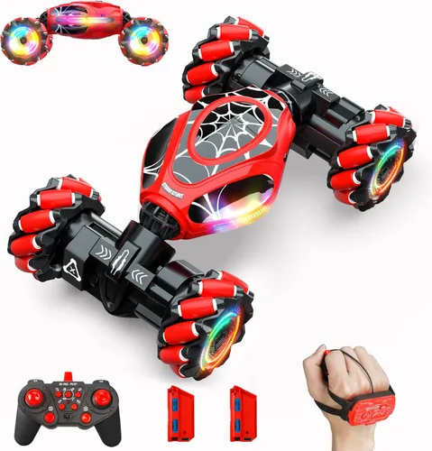 Vista 7 de Coches RC, juguetes de coche de acrobacias con detección de gestos 1:12 para niños de 6 a 12 años, juguete de control remoto a mano 4WD con rotación