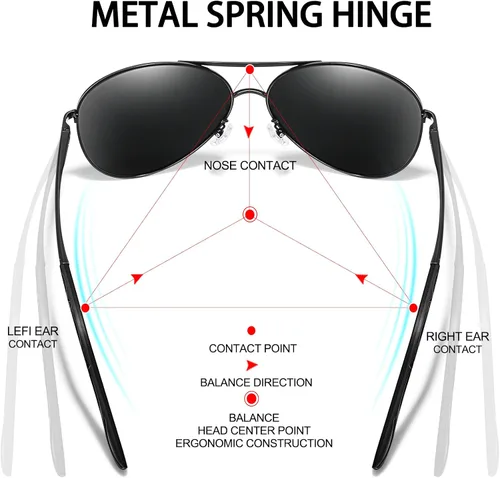 Vista 3 de BOTPOV Gafas de sol de aviador para hombres y mujeres, polarizadas, protección UV400, lente espejada, marco de metal con bisagras de resorte..