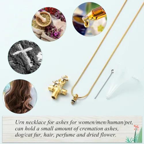 Vista 5 de Imrsanl Collar de urna de cruz de mariposa para cenizas, hombres y mujeres, joyería de cremación, colgante de cenizas para cenizas conmemorativas