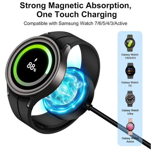 Vista 3 de Cargador de reloj Samsung de carga rápida para Samsung Galaxy Watch 8 Classic/8/Watch 7/Ultra/6 Classic/6/5 Pro/5/4/3/Active2/Active, cargador