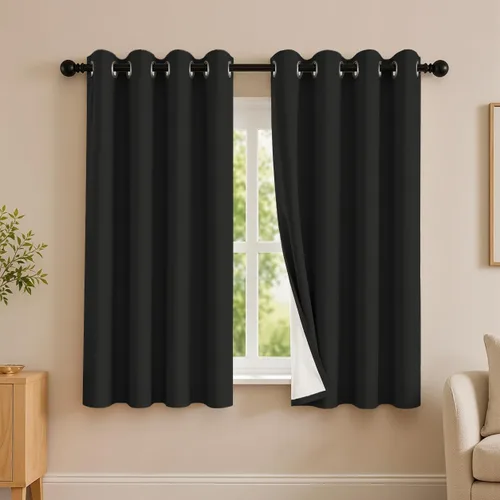 Vista 86 de 2 paneles de cortinas 100% opacas, de peso medio, con aislamiento térmico y ojales para dormitorio, sala de estar, tratamiento de ventana