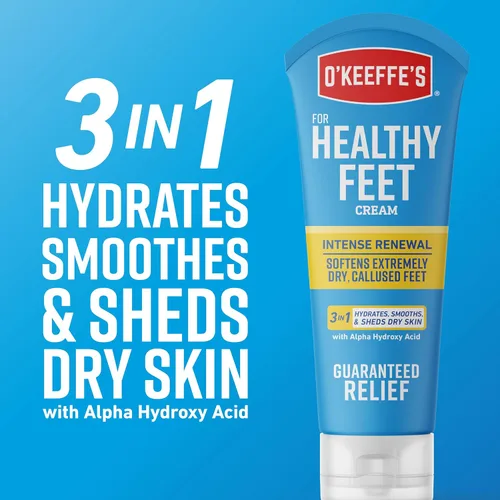 Vista 5 de O'Keeffe's Crema renovadora intensa para pies saludables con urea y ácido alfa hidroxi, tubo de 3 onzas, exfolia químicamente y suaviza los pies