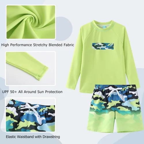 Vista 3 de Conjunto de traje de baño de dos piezas con traje de baño de manga larga para niños