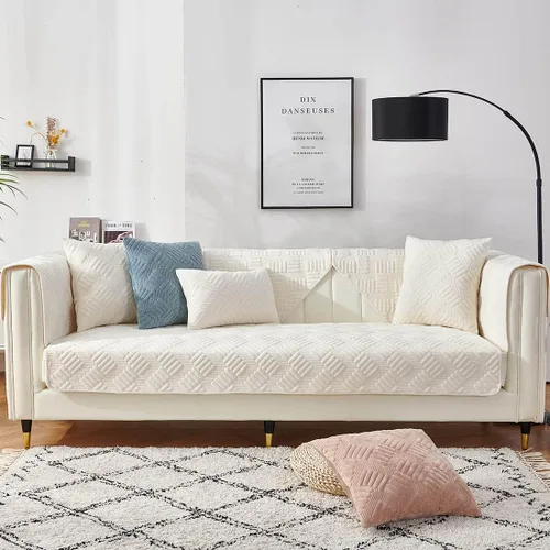 Vista 13 de vctops Funda de sofá de terciopelo para sillón, antideslizante, acolchada, súper suave, funda geométrica cálida en forma de L para sofá, para Marrón