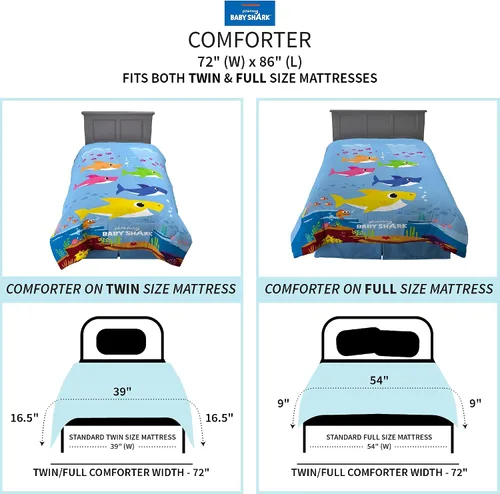 Vista 4 de Franco Kids Bedding Super Soft Microfiber Reversible Comforter, Twin/Full, Baby Shark