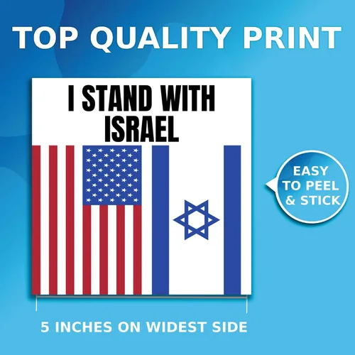 Vista 2 de Adhesivo con la bandera estadounidense de Israel I Stand with Israel, Proud Supporting Peace Not War, calcomanía política de vinilo de alta calidad