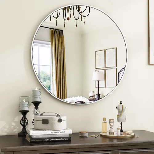 Vista 10 de VooBang Gold Round Bathroom Mirror 24", Thin Metal Frame Wall Mirror Dorado