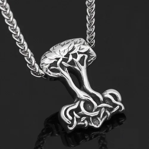 Vista 2 de GuoShuang hombres acero inoxidable norse viking Yggdrasil árbol de la vida amuleto colgante collar viking joyería