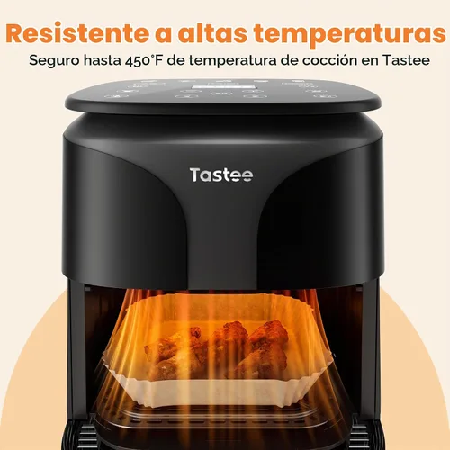 Vista 6 de Forros de freidora de aire Tastee 100 piezas - Diseño para cestas de freidora de aire de 3-6QT, forros de papel desechables absorbentes de aceite