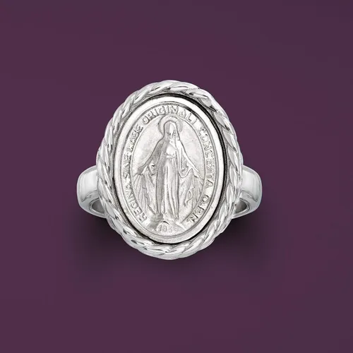 Vista 4 de Ross-Simons Anillo ovalado de plata de ley italiana con medalla milagrosa