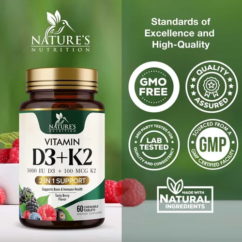 Vista 4 de Suplemento de vitamina D3 K2 5000 UI D3 + K2 100 mcg MK-7 K2 con vitamina D Apoya la salud inmunológica, cardíaca, dental y ósea, fácil