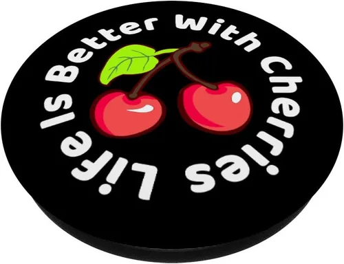 Vista 2 de Cherry Cobbler - Soporte para teléfonos y tabletas, diseño de cerezas, Negro