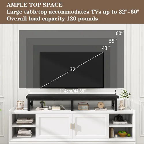 Vista 5 de IBUYKE Elevador de TV grande de 45" para TV de 32-60 pulgadas, Soporte de TV corto de sobremesa con almacenamiento y patas de acero, Escritorio