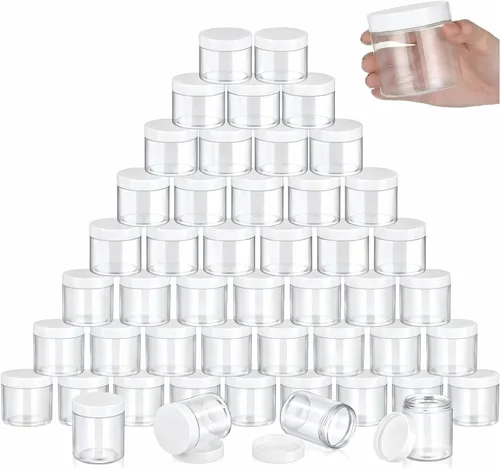 Vista 11 de 36 tarros de plástico redondos transparentes a prueba de fugas para cosméticos con forro interior y tapas negras para lociones, ungüentos Negro