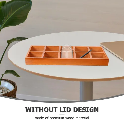 Vista 8 de Organizador dividido de madera, bandeja de clasificación de madera, pantalla de rejilla, bandeja rectangular de madera dividida con 10 secciones