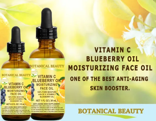 Vista 4 de VITAMINA C BLUEBERRY Aceite facial hidratante antienvejecimiento regenerador nutritivo 20% vitamina C y aceite de semilla de arándano 100% puro, 0.5