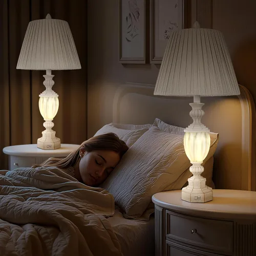 Vista 6 de Juego de 2 lámparas de mesa rústicas de 27" con luz nocturna para dormitorio, sala de estar, carga USB, lámpara de mesita de noche de granja