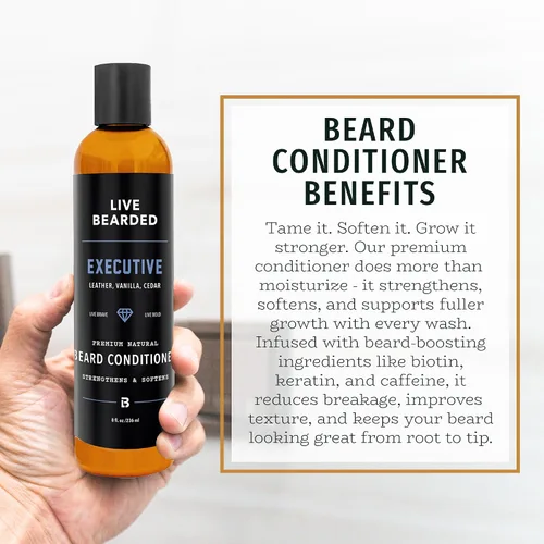Vista 3 de Live Bearded Acondicionador para barba, 8 onzas líquidas, fortalece y suaviza el vello facial, fabricado en los Estados Unidos, ingredientes
