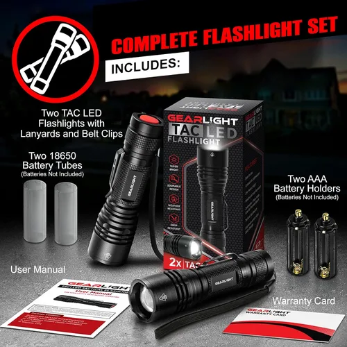Vista 4 de GearLight Linternas tácticas LED de alto lúmenes, mini linternas para transporte EDC, linterna de emergencia compacta y potente hecha de aluminio