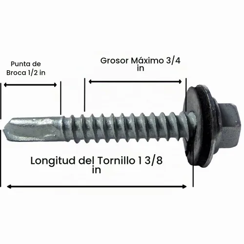Vista 5 de 12 tornillos para techos de metal ABC gris tipo 3 de 1-1/2 pulgadas, punta de taladro de cabeza hexagonal, arandela EPDM de 9/16 pulgadas. 1 bolsa