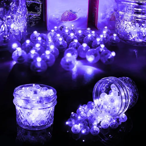 Vista 3 de 50 piezas Luces LED para Globos, Mini Luces de Bolas Redondas Moradas Largo Tiempo de Espera Luces de Bola Intermitentes para Globo Linterna